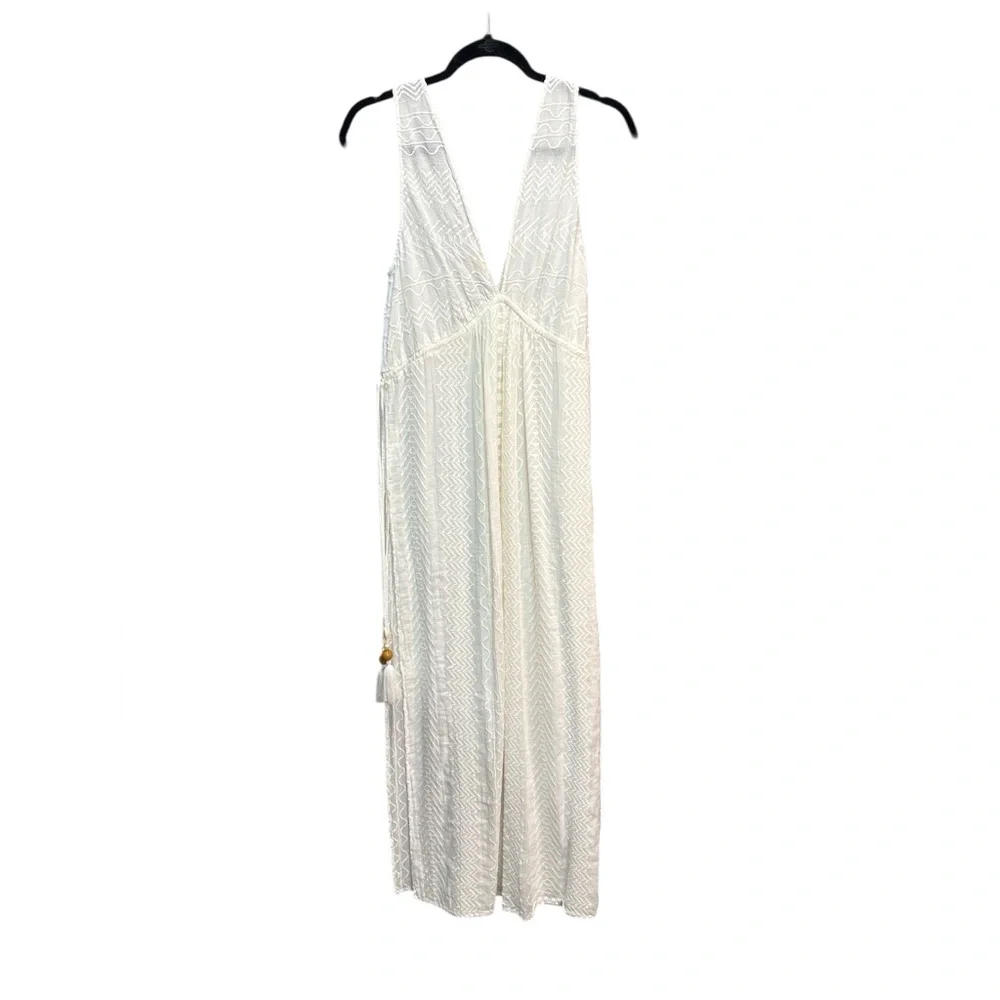 Ramy Brook White Maxi Swim Cover-Up Deep V Slits Tassels MSRP $295 XS - Picture 6 of 6